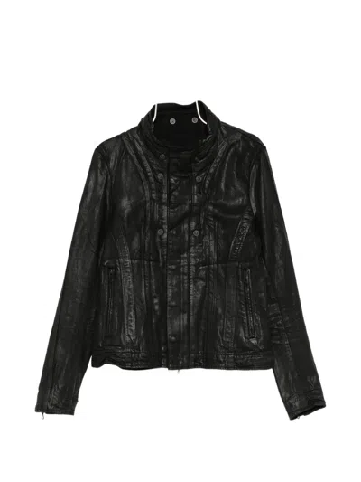 Julius Coated High-neck Jacket In Black