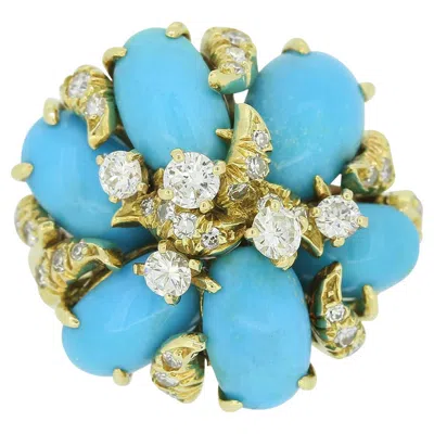 Pre-owned Julius Cohen Turquoise And Diamond Cluster Ring In Multi