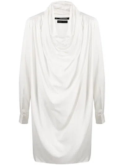 Julius Draped-design Long-sleeve Shirt In White