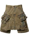 Julius Drop-crotch Denim Cargo Shorts In Brown