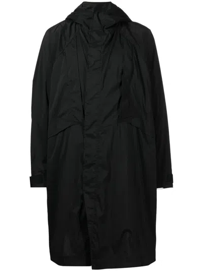 Julius Dusk Mod Hooded Raincoat In Black