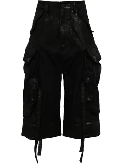 Julius Gas Mask Denim Cargo Shorts In Black