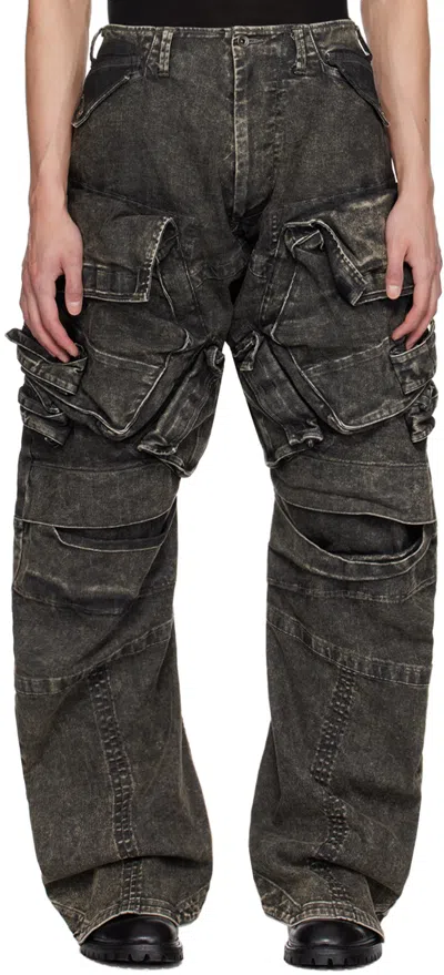 Julius Gray Gasmask Denim Cargo Pants In Acid Gray