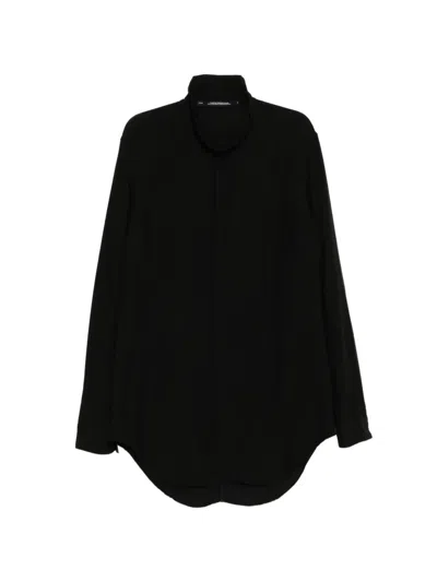 Julius High-neck Curved Hem Shirt In Black