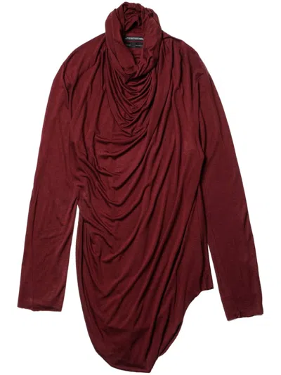 Julius Hood-neck Long Sleeve Top In Red