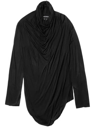 Julius Hood-neck Long-sleeved T-shirt In Black
