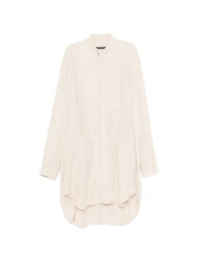 Julius Mandarin-collar Long-line Shirt In Neutral