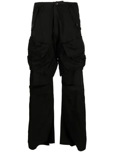 Julius Panelled Ruched Cargo Trousers In Black