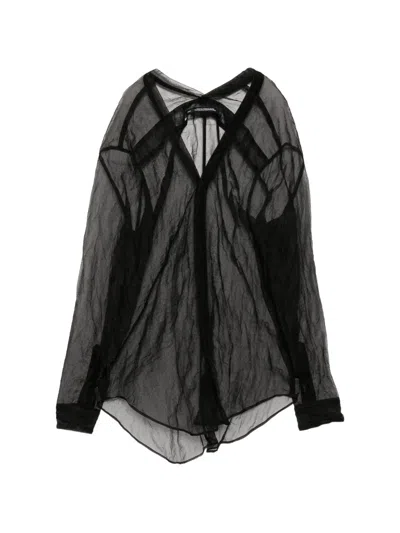 Julius Sheer Crinkled-effect Shirt In Black