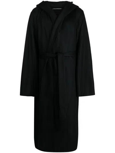 Julius Slouch-hood Belted-waist Coat In Black