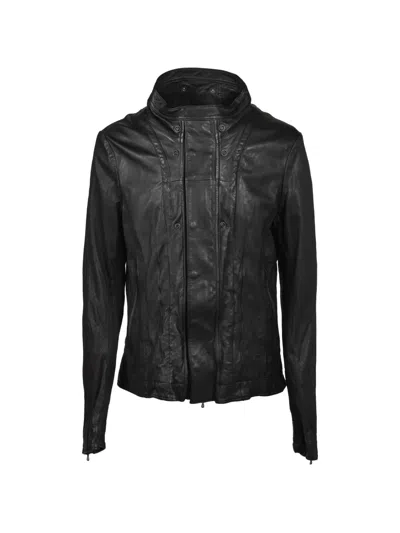 Julius Urban Seam-detail Washed Leather Jacket In Black