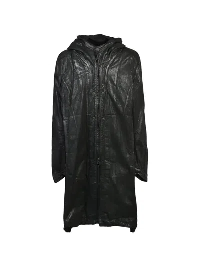 Julius Waxed Denim Coat In Black