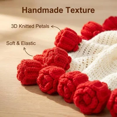 July 24" Round Decorative Throw Blanket With Handmade Tulip Edge, Soft Cozy Knitted Throw For Couch Bed S In Red