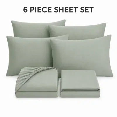 July 6‑piece Bamboo Viscose Blend Bed Sheet Set, Deep Pocket Cooling Bed Sheets, Wrinkle‑free Soft Breath In Green