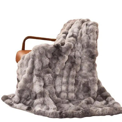 July Bubble Fleece Blanket For Couch, Faux Rabbit Fur Throw Blanket, Soft Cozy Fluffy Decorative Blankets In Tie-dye Gray