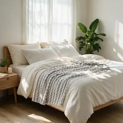 July Chevron Pattern Flannel Throw Blanket. In Gray