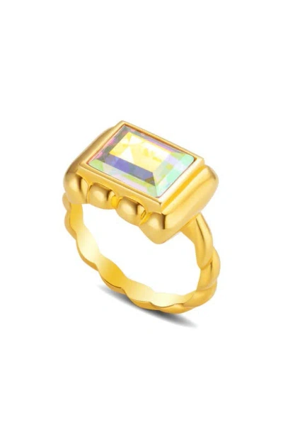 July Child Cocktail Ring In Gold/iridescent Cubic Zirconia