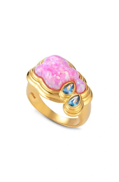 July Child Cry Me A River Ring In Gold/ Opalite/ Cubic Zirconia
