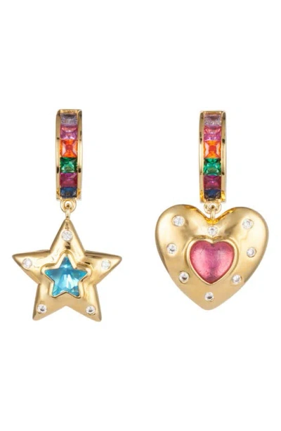 July Child Disco Disco Mismatched Drop Huggie Hoop Earrings In Gold
