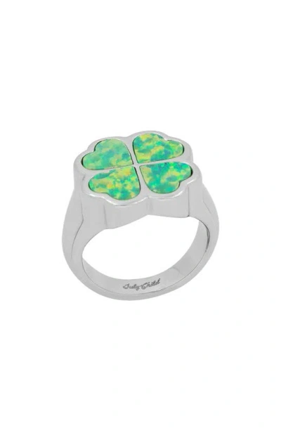 July Child Irish Charm Signet Ring In Silver/ Green Opal