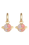 July Child Out Of This World Drop Huggie Hoop Earrings In Gold/ Pink/ Purple/ Cubic Zir