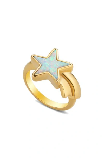 July Child Shooting Star Ring In Star Shaped Gold/ White Opal