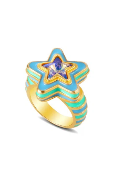 July Child Star Trippin' Signet Ring In Gold/ Multi Cubic/ Blue/ Green