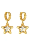 July Child Starburst Locket Drop Huggie Hoop Earrings In Gold/ Star Shaped Crystal