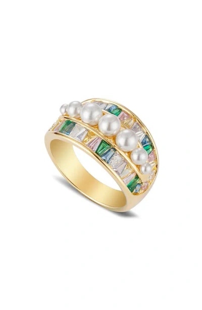 July Child Ufo Ring In Pearls/ Gold/ Cubic Zirconia