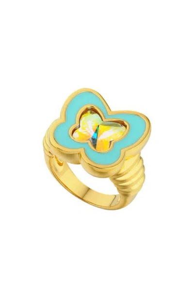 July Child Y2k Butterfly Blue Ring In Gold/blue Enamel/swarovski