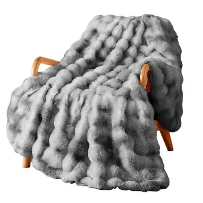 July Faux Rabbit Fur Bubble 680gsm Weighted Throw Blanket, Fluffy Reversible Warm Plush Cozy Blanket For  In Tie-dye Gray