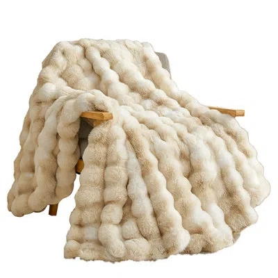 July High-end Faux Fur Rabbit Blanket Thick And Warm Long Pile Blanket Suitable For Bed And Sofa. In Tie-dyed Yellow