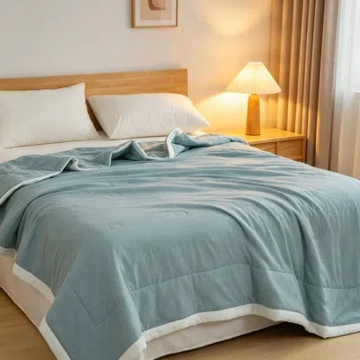 July Lightweight Queen Size Quilt, Bedroom Comforter For All Season In Blue