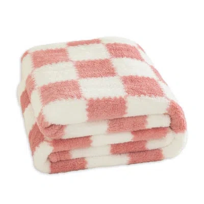 July Simple All Season Soft And Comfortable Checkerboard Fleece Throw Blanket, Suitable For Sofa&bed. In Pink