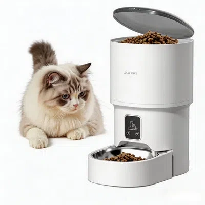 July Smart Pet Automatic Feeder & Sterilizing Water Dispenser Set, Timed Feeding Pet Food And Water Stati In White