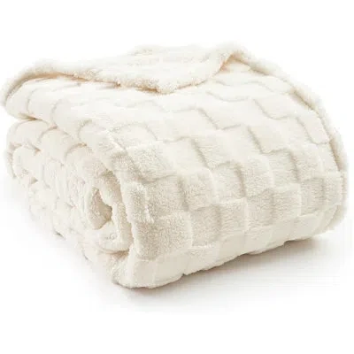 July Soft And Cozy Checkered Fleece Throw Blanket For Bed & Sofa In White