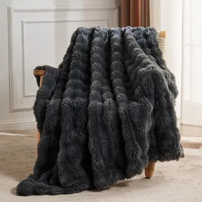 July Soft Bubble Fleece Throw Blanket For Couch, Faux Fur Blanket For Bed, Reversible Cozy Plush Blanket  In Black