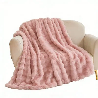 July Solid Color Luxury Wavy Bubble Fleece Throw Blanket For Couch & Bed. In Pink
