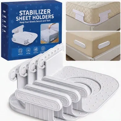 July Stabilizer Bed Sheet Holders, Non-slip Fitted Sheet Clips, No-puncture Mattress Sheet Fasteners To P In White