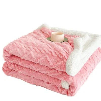 July Twisted Striped Jacquard Lamb Wool Blanket - Gentle Sweet Vibe, Thickened Warm Lamb Wool Throw In Pink
