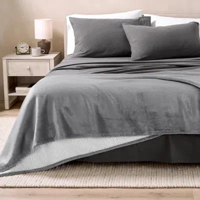 July Warm Sherpa Fleece Reversible Throw Blanket. In Gray