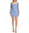 Jump Apparel 13140 Long Sleeve Bodycon Short Cocktail Dress In Blue