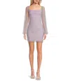 Jump Apparel 13330 Mini Short Cocktail Long Sleeve Bodycon Dress In Purple