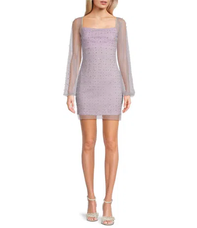 Jump Apparel 13330 Mini Short Cocktail Long Sleeve Bodycon Dress In Purple