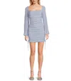 Jump Apparel 13413 Long Sleeve Bodycon Short Cocktail Dress In Blue