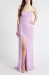 Jump Apparel 13456 Long Formal Glitter Slit Prom Dress In Purple