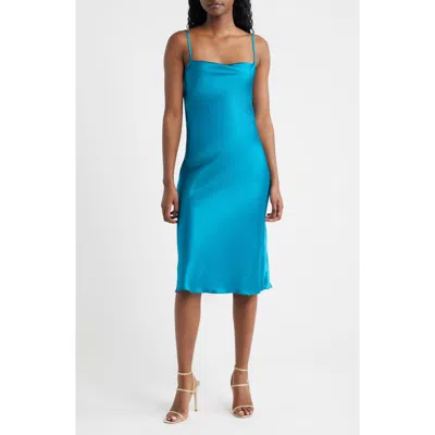Jump Apparel Bow Back Satin Cocktail Slipdress In Blue