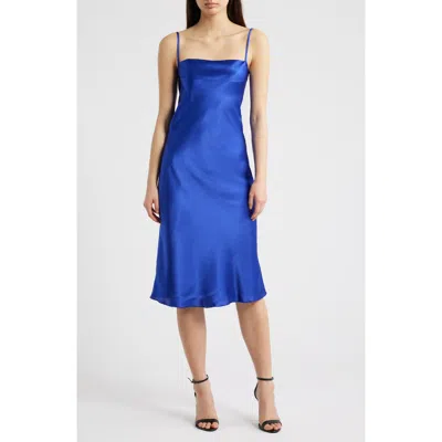 Jump Apparel Bow Back Satin Cocktail Slipdress In Blue