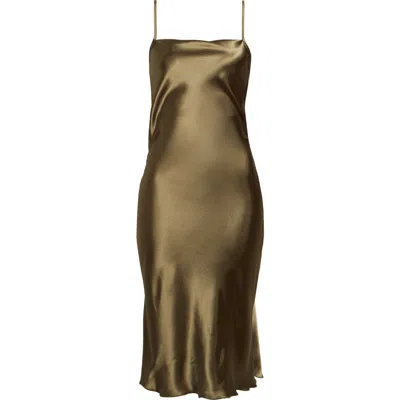 Jump Apparel Bow Back Satin Cocktail Slipdress In Brown