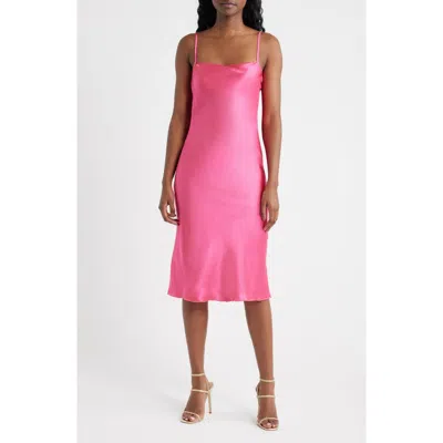 Jump Apparel Bow Back Satin Cocktail Slipdress In Pink